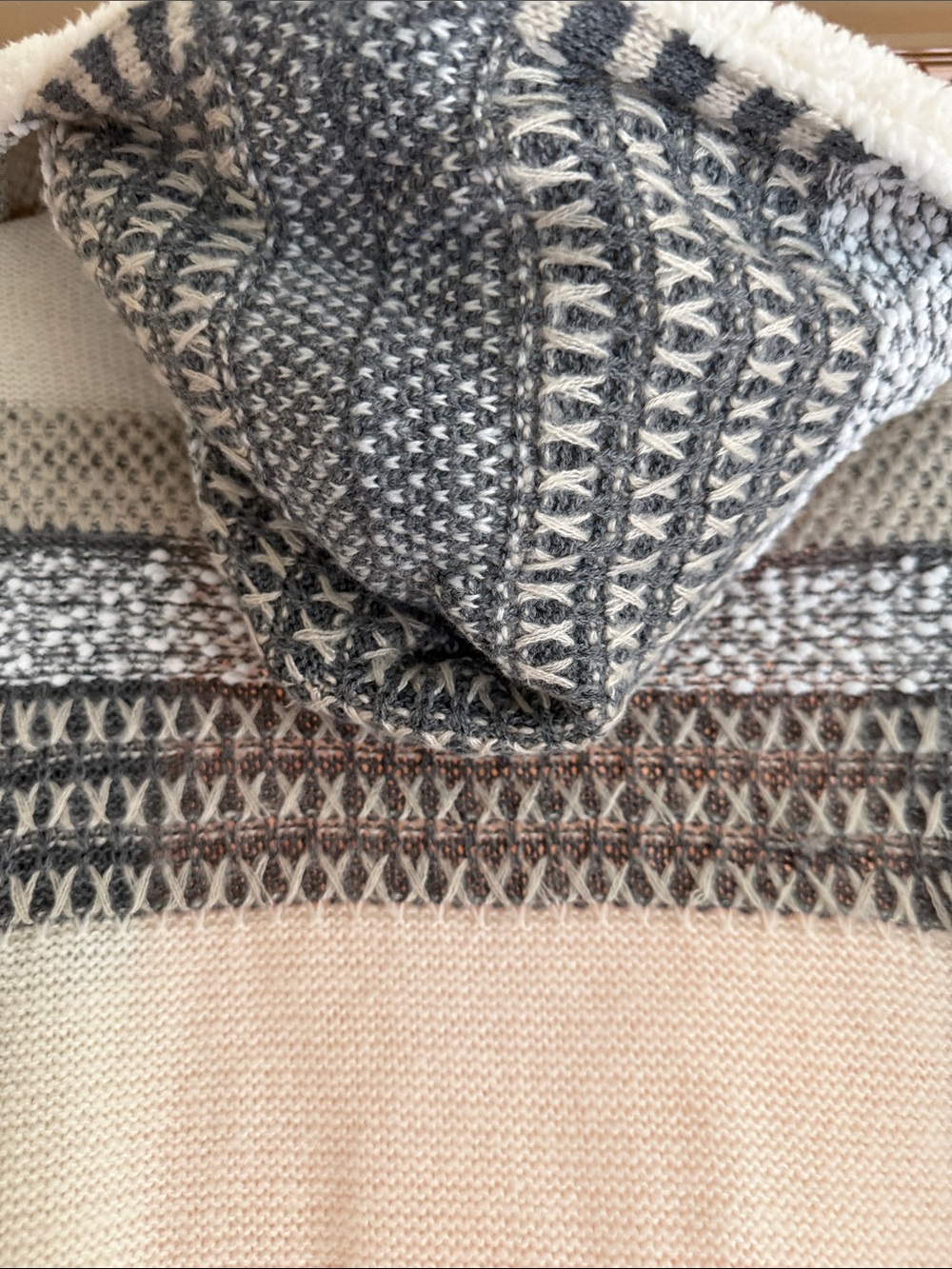 Let’s & Me Cozy Hooded Open-Front Sweater Cardigan in Cream and Gray size M - Picture 6 of 10